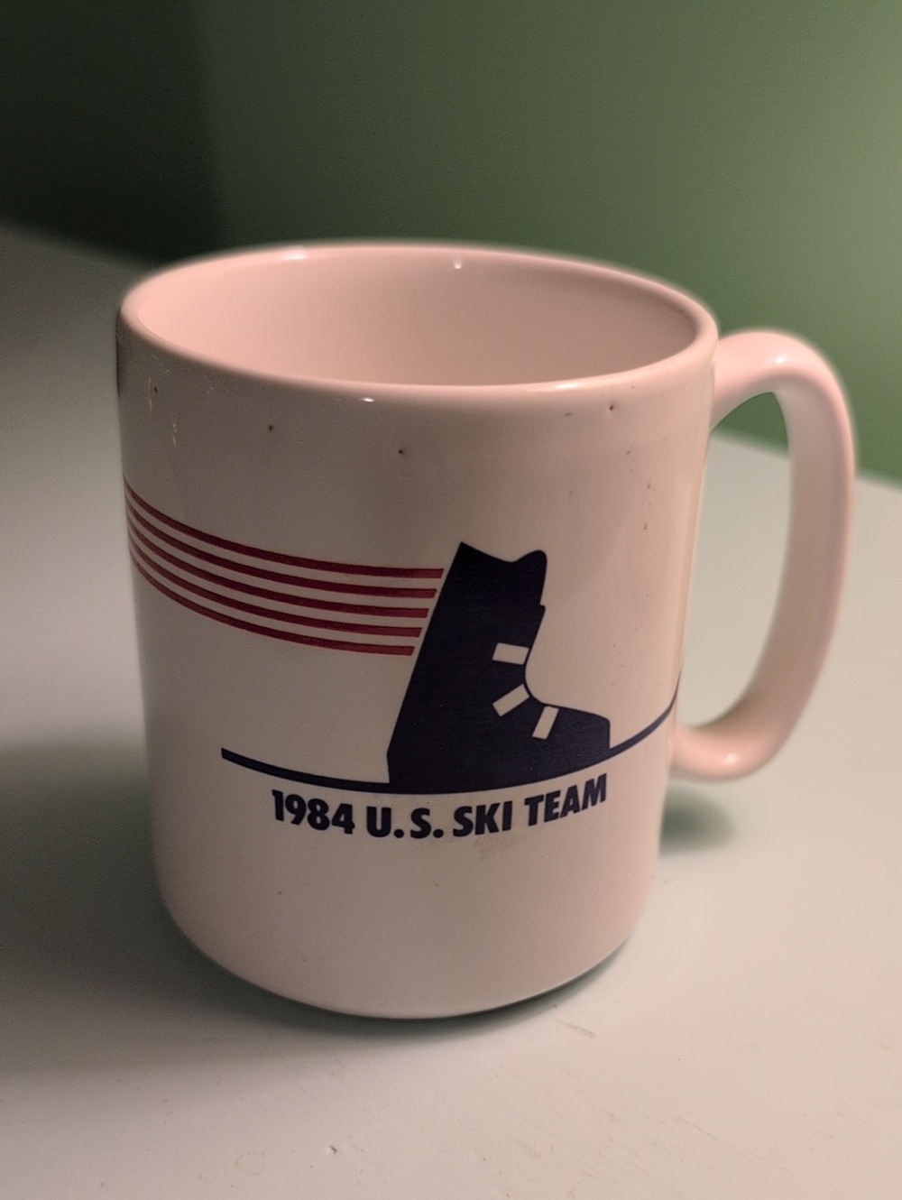 Vintage Ceramic Mug with Navy 1984  Ski Team Graphic